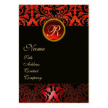 BLACK RED DAMASK MONOGRAM ,Ruby Gold Business Cards