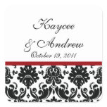 Black & Red Damask Wedding Square Sticker