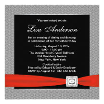 Black Red Diamond Womans 40th Birthday Party Announcement