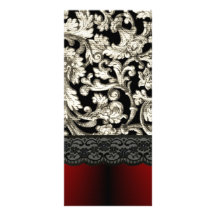 Black & red floral damask pattern custom rack cards
