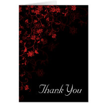 Black Red Floral Thank You Cards