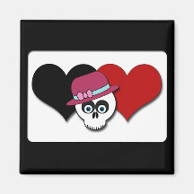Black & Red Hearts Skull magnet