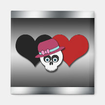 Black & Red Hearts Skull Silver Background magnet