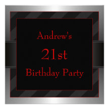 Black Red Mans 21st Birthday Party Invitation