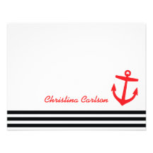 Black & Red Nautical Stripes & Anchor Stationery Invites