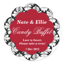 Black & red Scallop Damask Candy Buffet Sticker