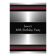 Black Red Silver Mans 40th Birthday Party Custom Announcements