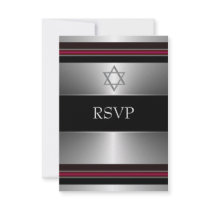 Black Red Silver Star of David Bar Mitzvah RSVP Custom Invitations