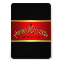 Black Red Tiara Sweet Sixteen Party Invitation