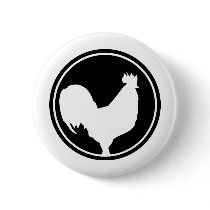 black rooster icon pinback button