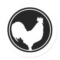 black rooster icon round stickers