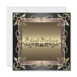 Black & Rose Swirl Sweet 16 Birthday Invitation