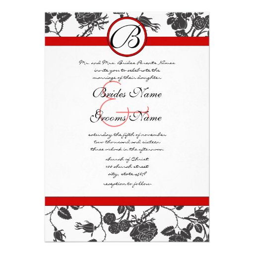 Black Roses Red Trim Wedding Invitation