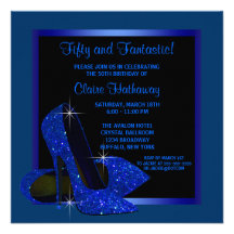 Black Royal Blue High Heels Womans Birthday Party Custom Invite
