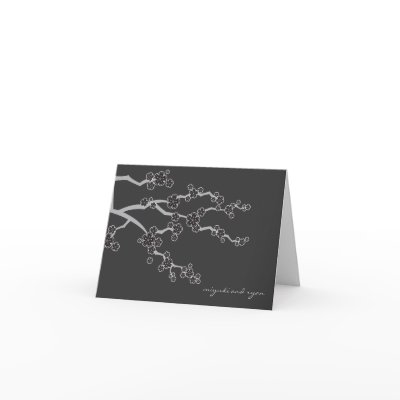 Black Sakuras Flower Zen Wedding Thank You Card by fat_fa_tin