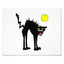 black scary cat yellow moon art photo