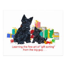Black Scottie & Pup Christmas Post Card