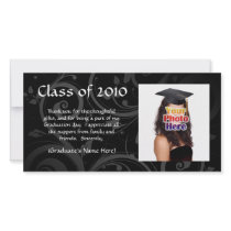 Black Scroll Graduation Announcement/Thank You Customized Photo Card