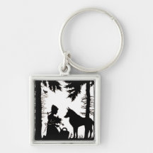 Black Silhouette Red Riding Hood Wolf Woods Key Chain