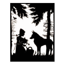 Black Silhouette Red Riding Hood Wolf Woods Post Cards