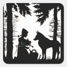 Black Silhouette Red Riding Hood Wolf Woods Square Stickers