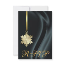 Black Silk Gold Snowflake RSVP Invitation