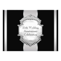 Black Silver 25th Wedding Anniversary Party Invites