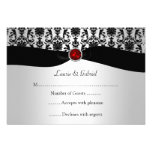 Black Silver Damask Red Jewel RSVP Invitation