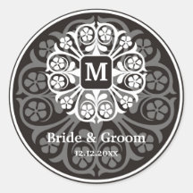 Black Silver Initial M Monogram Seal Party Favour Sticker