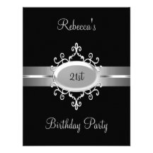 Black Silver Jewel 21st Elegant Birthday Party Custom Invitations