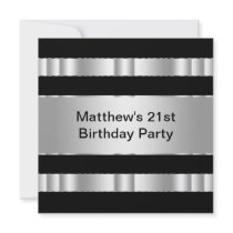 Black Silver Mans 21st Birthday Party Custom Invite