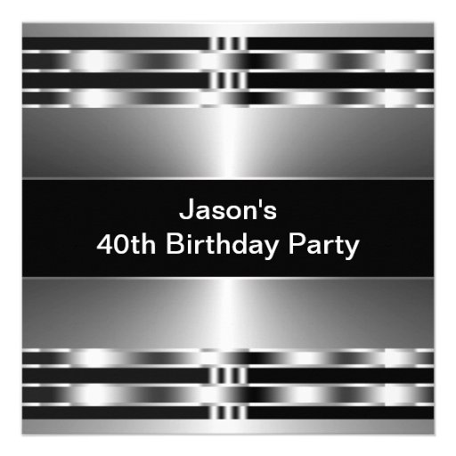 Black Silver Mans 40th Birthday Party Personalized Invitation
