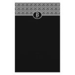 Black Silver Monogram Damask Stationery