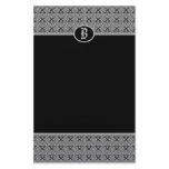 Black Silver Monogram Damask Stationery