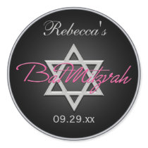 Black, Silver, Pink 1.5" Round Bat Mitzvah Sticker