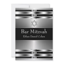 Black Silver Star of David Bar Mitzvah Announcements