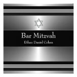 Black Silver Star of David Bar Mitzvah Personalized Announcements