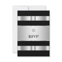 Black Silver Star of David Bar Mitzvah RSVP Cards