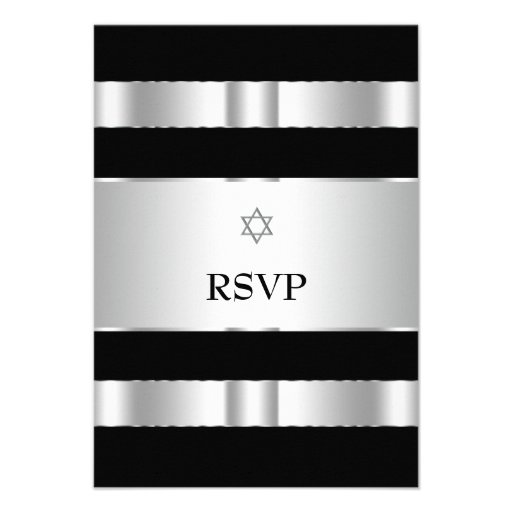 Black Silver Star of David Bar Mitzvah RSVP Cards Personalized Invitation