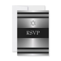 Black Silver Star of David Bar Mitzvah RSVP Announcements