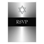 Black Silver Star of David Bar Mitzvah RSVP Custom Invitations