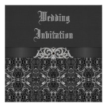 Black & Silver Vintage Elegance Wedding Custom Invitations