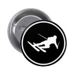 black ski skiing icon downhill pinback buttons