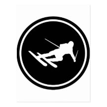 black ski skiing icon downhill post card