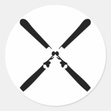 black skier crossed round sticker