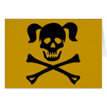Black Skull and Crossbones With Pigtails Card