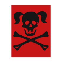Black Skull and Crossbones With Pigtails Postcards