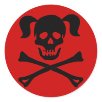 Black Skull and Crossbones With Pigtails Stickers