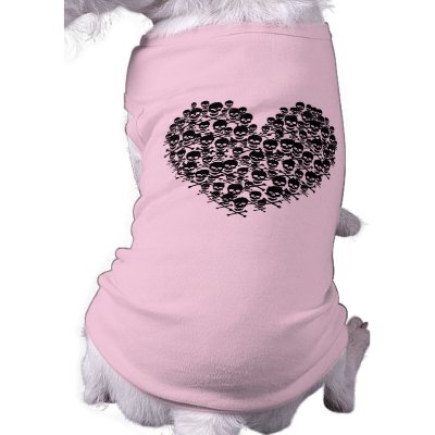 Black Skull Heart Dog T-shirt by JuJuGarden