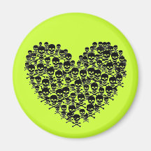 Black Skull Heart Refrigerator Magnets